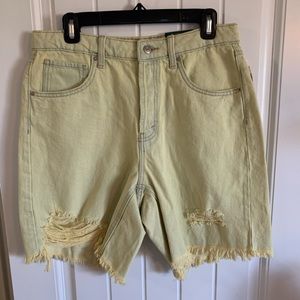 Womens  High Rise Wide Leg Bermuda Jean Shorts